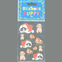 Stickers 3 D chiots Puppy avec bonnet Noël