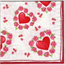 Serviette papier coeur et roses 33 cm X 33 cm 3 plis