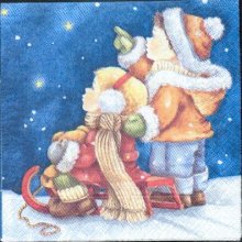 Serviette papier  motif Noël et enfants 33 cm X 33 cm 3 plis