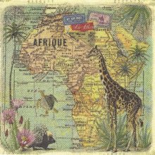 Serviette papier Afrique et carte 33 cm X 33 cm 3 plis