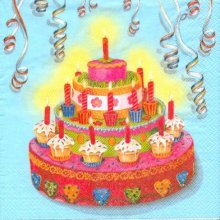 Serviette papier motif anniversaire et gâteau