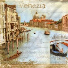 Serviette papier Venise et gondoles 33 cm X 33 cm 3 plis