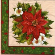 Serviette papier Houx et fleurs rouge 33 cm X 33 cm 3 plis