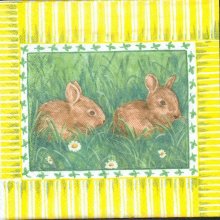 Serviette papier motif 2 lapins de Paques dans l'herbe