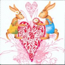 Serviette papier motif lapins de Paques coeur