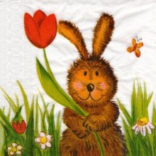 Serviette papier lapin et fleurs 33 cm X 33 cm 3 plis