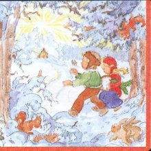 Serviette papier motif neige et enfants 33 cm X 33 cm 3 plis