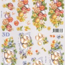 Feuille 3D oeufs Paques et fleur jaune
