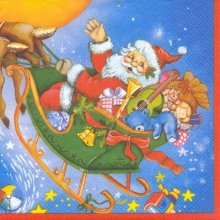 Serviette papier Père Noël et traineau 33 cm X 33 cm 3 plis