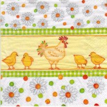Serviette papier poule et 4 poussins 33cm X 33 cm 3 plis