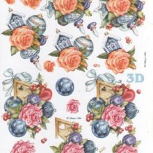 Feuilles à découper 3D  roses et boules de Noël