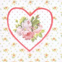 Serviette motif rose et coeur 33cm X 33 cm 3 plis