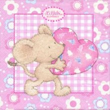Serviette papier souris et petit coeur  33 cm X 33 cm 3 plis