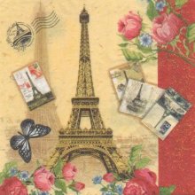 Serviette papier Tour Eiffel et roses 33 cm X 33 cm 2 plis
