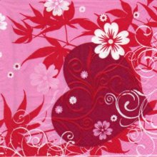Serviette papier coeur et fleurs 33 cm X 33 cm 3 plis