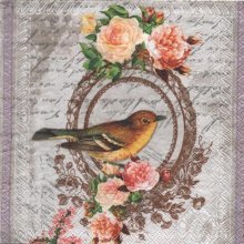 Serviette papier oiseau et roses 33 cm X 33 cm 3 plis